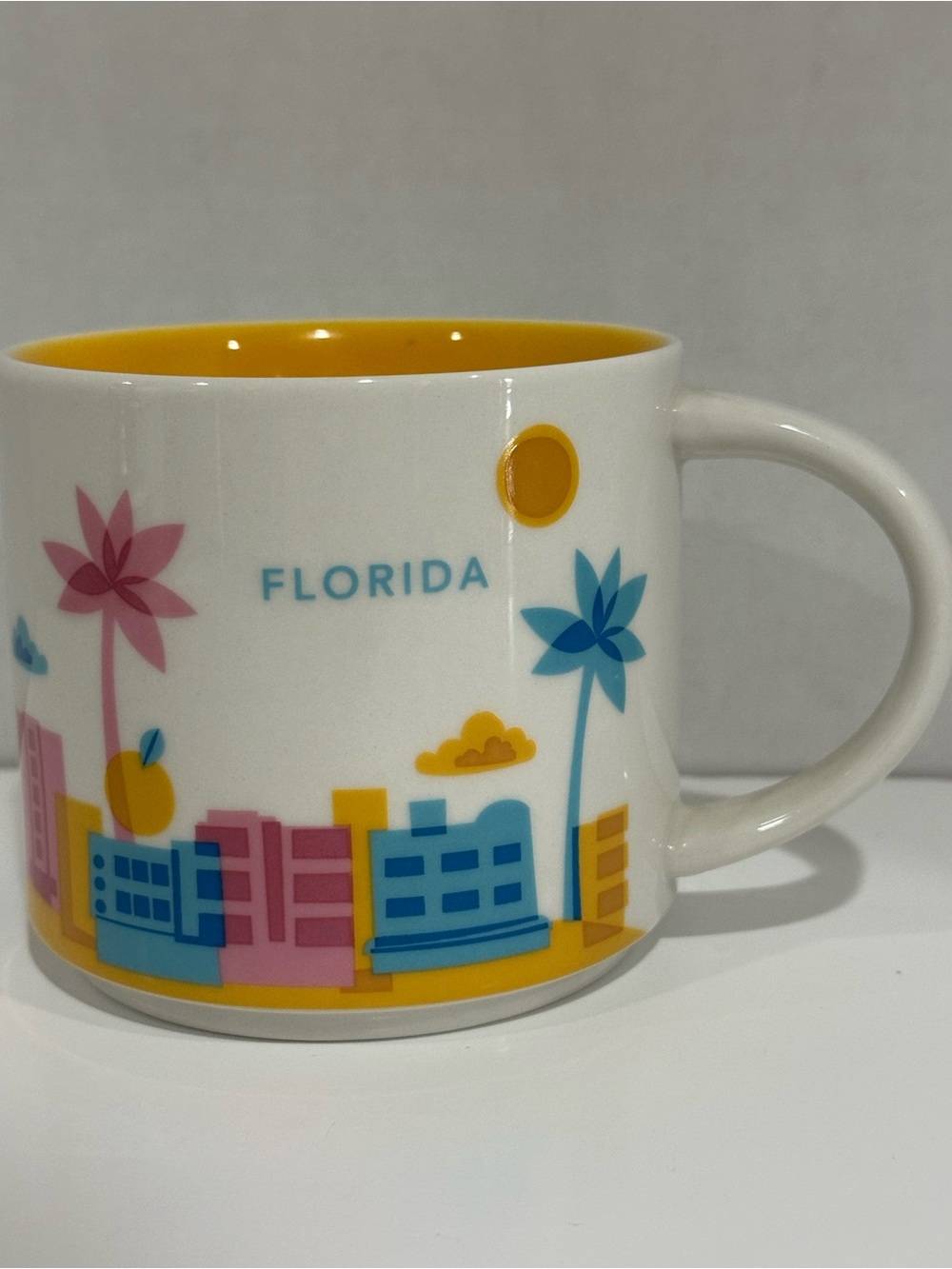 Starbucks Florida Ceramic Mug – Yellow Interior with Pink & Blue Accents